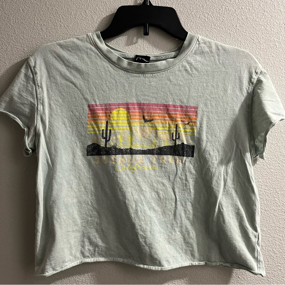 Art Class Girls Light Green Vintage Joshua Tree Cropped Tee Size Large 10/12